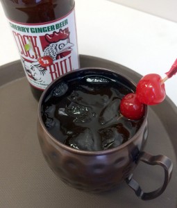 Cock n' Bull Cherry Ginger Beer and the Dandy Donkey served in a copper mug.