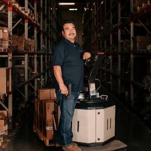 Jose using his pallet jack